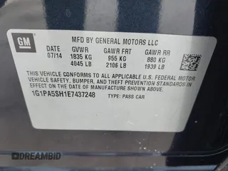 2014 Chevrolet Cruze LS with VIN 1G1PA5SH1E7437248, listed as a IAAI auction lot 42228070 with 128,427 mi miles and . Bid and sale history available at DreamBid. Image 9.