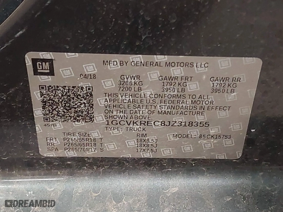 2018 Chevrolet Silverado 1500 LT with VIN 1GCVKREC8JZ318355, listed as a IAAI auction lot 41545597 with 123,895 mi miles. Bid and sale history available at carsss.com. Image 9.