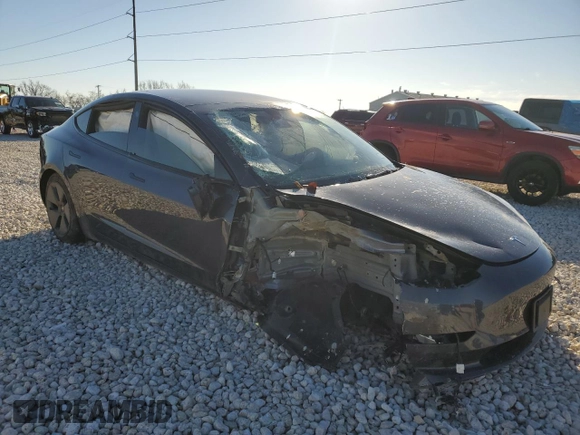 2023 Tesla Model 3 with VIN 5YJ3E1EA7PF668587, listed as a Copart auction lot 43395535 with Not Provided miles and Salvage Title. Bid and sale history available at DreamBid. Image 4.