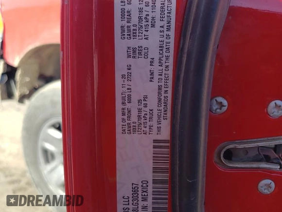 2020 Ram 2500 Tradesman with VIN 3C6UR5CL8LG303657, listed as a Copart auction lot 43077985 with 127,057 mi miles and Non Repairable. Bid and sale history available at carsss.com. Image 12.