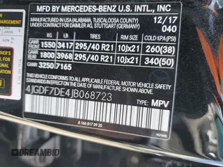 2018 Mercedes-Benz GLS with VIN 4JGDF7DE4JB068723, listed as a Copart auction lot 51189325 with 36,320 mi miles and Salvage Title. Bid and sale history available at carsss.com. Image 13.