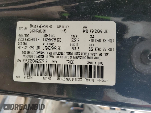 2006 Dodge 3500 Laramie z VIN 3D7LX39CX6G207710, wystawiony jako Copart lot #50928795 z przebiegiem Nie podano mil oraz Szkoda całkowita • Salvage title. Historia ofert i sprzedaży dostępna na DreamBid. Obrazek 14.