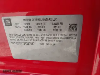2014 Chevrolet Sonic LT with VIN 1G1JC5SH1E4227637, listed as a IAAI auction lot 40574546 with 75,055 mi miles. Bid and sale history available at carsss.com. Image 9.