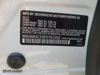 2015 BMW 6 Series 650i xDrive with VIN WBA6B4C53FD761252, listed as a Copart auction lot 52520812 with 34,129 mi miles. Bid and sale history available at carsss.com. Image 10.