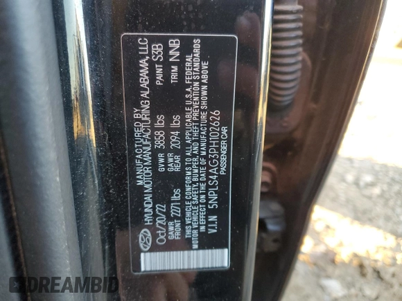 2023 Hyundai Elantra SEL with VIN 5NPLS4AG3PH102626, listed as a Copart auction lot 88838945 with 52,083 mi miles and Salvage Title. Bid and sale history available at DreamBid. Image 12.