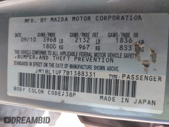 2011 Mazda Mazda3 i Sport with VIN JM1BL1UF7B1388331, listed as a IAAI auction lot 42086649 with 118,966 mi miles. Bid and sale history available at carsss.com. Image 9.