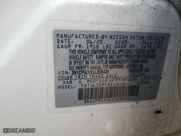 2020 Nissan Kicks SV with VIN 3N1CP5CVXLL528426, listed as a Copart auction lot 43750725 with 72,374 mi miles and Salvage Title. Bid and sale history available at carsss.com. Image 15.