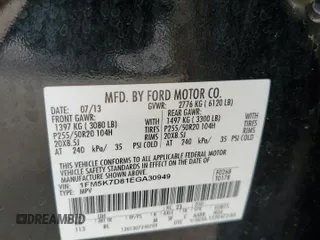 2014 Ford Explorer XLT z VIN 1FM5K7D81EGA30949, wystawiony jako Copart lot #55057095 z przebiegiem Nie podano mil oraz Szkoda całkowita • Salvage title. Historia ofert i sprzedaży dostępna na DreamBid. Obrazek 13.