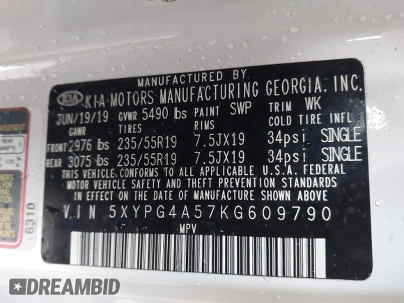 2019 Kia Sorento LX z VIN 5XYPG4A57KG609790, wystawiony jako IAAI lot #42199013 z przebiegiem 83 091 mil mil oraz . Historia ofert i sprzedaży dostępna na DreamBid. Obrazek 9.