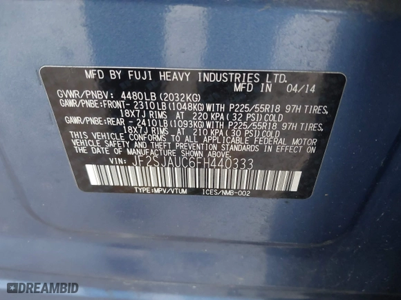 2015 Subaru Forester 2.5i Touring with VIN JF2SJAUC6FH440333, listed as a IAAI auction lot 41414701 with 115,223 mi miles. Bid and sale history available at carsss.com. Image 9.