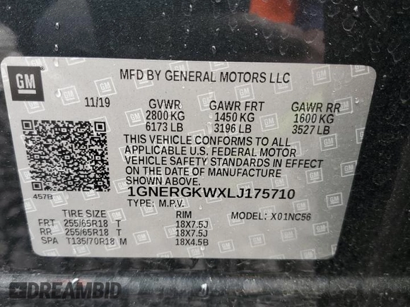 2020 Chevrolet Traverse LT Cloth z VIN 1GNERGKWXLJ175710, wystawiony jako Copart lot #50369775 z przebiegiem 92 426 mil mil oraz Szkoda całkowita • Salvage title. Historia ofert i sprzedaży dostępna na DreamBid. Obrazek 13.