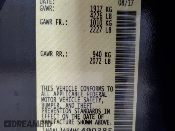2017 Nissan Altima SL with VIN 1N4AL3AP4HC490385, listed as a Copart auction lot 61778155 with 154,497 mi miles and Salvage title. Bid and sale history available at DreamBid. Image 12.