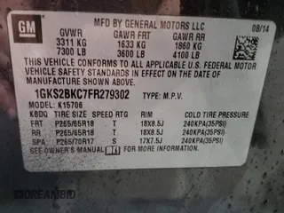 2015 GMC Yukon SLT with VIN 1GKS2BKC7FR279302, listed as a Copart auction lot 47827085 with 176,076 mi miles and Salvage Title. Bid and sale history available at carsss.com. Image 15.