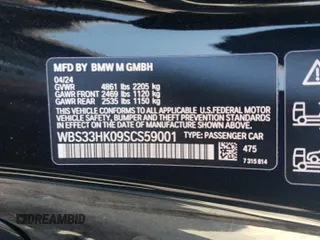 2025 BMW M4 Competition xDrive with VIN WBS33HK09SCS59001, listed as a Copart auction lot 75733354 with 0 mi miles and Salvage Title. Bid and sale history available at carsss.com. Image 14.