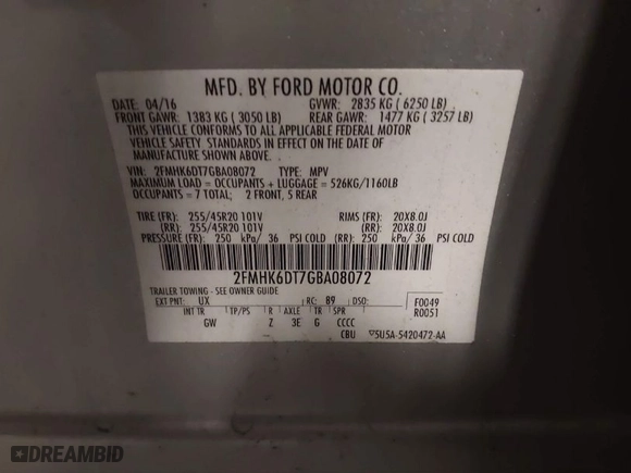 2016 Ford Flex Limited w/EcoBoost with VIN 2FMHK6DT7GBA08072, listed as a IAAI auction lot 41393834 with 101,550 mi miles. Bid and sale history available at carsss.com. Image 9.