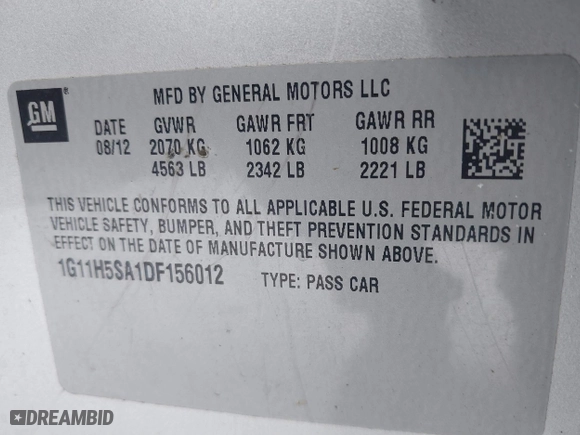 2013 Chevrolet Malibu LTZ with VIN 1G11H5SA1DF156012, listed as a IAAI auction lot 41231845 with 88,226 mi miles. Bid and sale history available at carsss.com. Image 9.