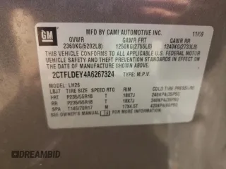 2010 GMC Terrain SLE-2 with VIN 2CTFLDEY4A6267324, listed as a Copart auction lot 57885464 with 136,137 mi miles and Salvage Title. Bid and sale history available at carsss.com. Image 13.