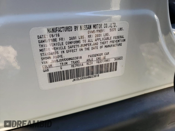 2017 Infiniti QX50 with VIN JN1BJ0RRXHM403918, listed as a Copart auction lot 70429894 with 78,621 mi miles and Salvage Title. Bid and sale history available at carsss.com. Image 12.