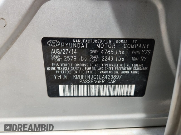 2014 Hyundai Azera Limited with VIN KMHFH4JG1EA423897, listed as a Copart auction lot 64299715 with 129,381 mi miles and Non repairable. Bid and sale history available at DreamBid. Image 12.