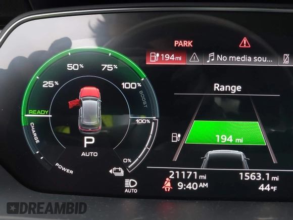 2021 Audi e-tron Premium with VIN WA1AAAGE8MB010823, listed as a IAAI auction lot 41254590 with 21,171 mi miles. Bid and sale history available at carsss.com. Image 17.