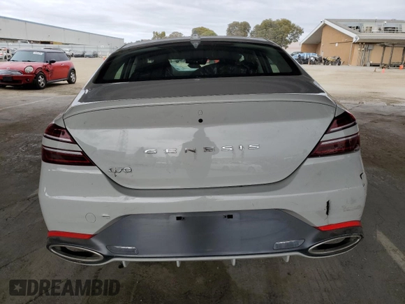 2025 Genesis G70 2.5T with VIN KMTG34SC6SU150874, listed as a Copart auction lot 54582345 with 9,410 mi miles and Salvage title. Bid and sale history available at DreamBid. Image 6.