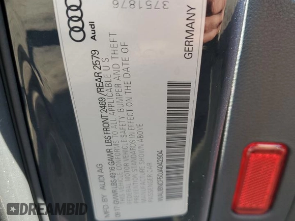 2018 Audi A5 Sportback Premium Plus with VIN WAUBNCF50JA042904, listed as a Copart auction lot 45900394 with 42,288 mi miles. Bid and sale history available at carsss.com. Image 12.
