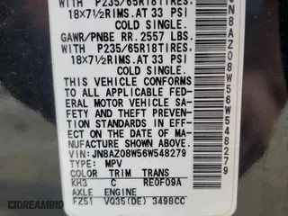 2006 Nissan Murano SL with VIN JN8AZ08W56W548279, listed as a Copart auction lot 77530054 with 190,616 mi miles and Salvage Title. Bid and sale history available at carsss.com. Image 15.