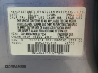 2011 Nissan Sentra S with VIN 3N1AB6AP0BL677054, listed as a Copart auction lot 59503745 with 146,728 mi miles and Salvage title. Bid and sale history available at DreamBid. Image 12.