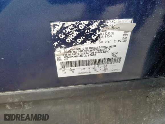 2016 Ford Explorer with VIN 1FM5K7BH8GGC57612, listed as a Copart auction lot 54174175 with 178,828 mi miles and Clean title. Bid and sale history available at DreamBid. Image 12.
