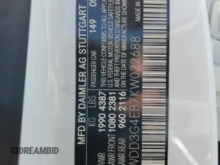 2019 Mercedes-Benz A 220 с VIN WDD3G4EB7KW022688, выставлен на аукционе Copart как лот 61097875 с пробегом 59 968 миль миль и Списание • Salvage title. История ставок и продаж доступна на DreamBid. Изображение 12.