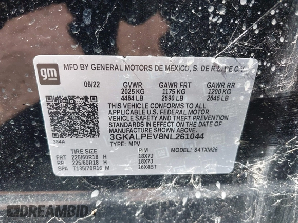 2022 GMC Terrain SLT z VIN 3GKALPEV8NL261044, wystawiony jako IAAI lot #41639324 z przebiegiem 21 948 mil mil oraz . Historia ofert i sprzedaży dostępna na DreamBid. Obrazek 9.