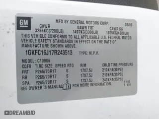 2007 GMC Yukon XL SLE with VIN 1GKFC16J17R243513, listed as a IAAI auction lot 41506292 with 163,976 mi miles. Bid and sale history available at carsss.com. Image 9.
