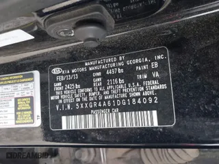 2013 Kia Optima SX with VIN 5XXGR4A61DG184092, listed as a IAAI auction lot 41923574 with 150,092 mi miles. Bid and sale history available at carsss.com. Image 9.
