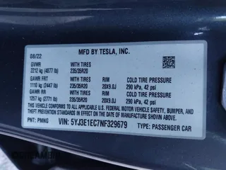 2022 Tesla Model 3 Performance with VIN 5YJ3E1EC7NF329679, listed as a IAAI auction lot 40555901 with 32,552 mi miles and . Bid and sale history available at DreamBid. Image 9.