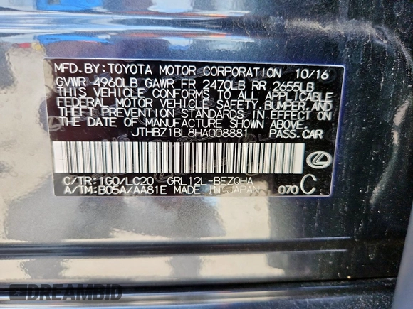 2017 Lexus GS 350 with VIN JTHBZ1BL8HA008881, listed as a Copart auction lot 64656165 with 97,466 mi miles and Salvage title. Bid and sale history available at DreamBid. Image 12.