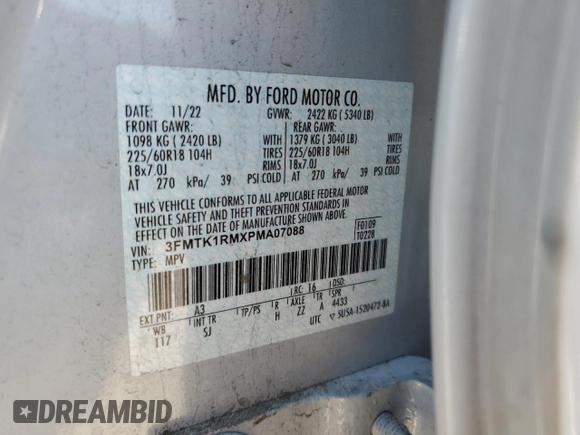 2023 Ford Mustang Mach-E Select z VIN 3FMTK1RMXPMA07088, wystawiony jako Copart lot #54953375 z przebiegiem 76 651 mil mil oraz Szkoda całkowita • Salvage title. Historia ofert i sprzedaży dostępna na DreamBid. Obrazek 13.