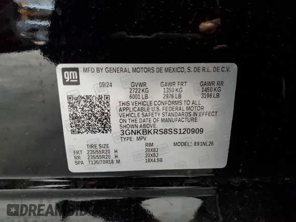 2025 Chevrolet Blazer RS with VIN 3GNKBKRS8SS120909, listed as a Copart auction lot 49952595 with 5,381 mi miles and Salvage title. Bid and sale history available at DreamBid. Image 14.
