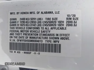2021 Honda Passport EX-L с VIN 5FNYF8H55MB004813, выставлен на аукционе IAAI как лот 41262942 с пробегом 69 585 миль миль и . История ставок и продаж доступна на DreamBid. Изображение 9.