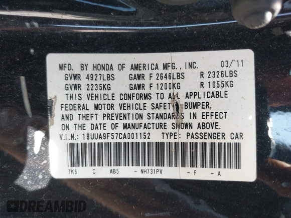 2012 Acura TL Technology z VIN 19UUA9F57CA001152, wystawiony jako IAAI lot #42241752 z przebiegiem 201 884 mil mil oraz . Historia ofert i sprzedaży dostępna na DreamBid. Obrazek 9.