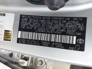2016 Toyota Prius Two with VIN JTDKBRFU4G3014560, listed as a IAAI auction lot 41968960 with 101,530 mi miles and . Bid and sale history available at DreamBid. Image 9.