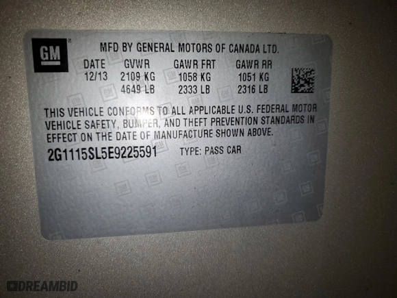 2014 Chevrolet Impala LT with VIN 2G1115SL5E9225591, listed as a Copart auction lot 45714375 with 105,996 mi miles and Clean Title. Bid and sale history available at carsss.com. Image 14.