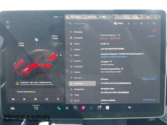 2024 Tesla Model Y Performance with VIN 7SAYGDEF3RF032980, listed as a IAAI auction lot 41619450 with 12,105 mi miles and . Bid and sale history available at DreamBid. Image 18.