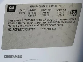 2013 Chevrolet Cruze 1LT with VIN 1G1PC5SB7D7322707, listed as a Copart auction lot 45407665 with 133,439 mi miles and Salvage Title. Bid and sale history available at DreamBid. Image 12.