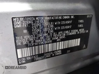 2021 Toyota RAV4 XLE with VIN 2T3P1RFV5MC180890, listed as a IAAI auction lot 42567858 with 56,961 mi miles and . Bid and sale history available at DreamBid. Image 9.