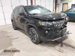 2022 Jeep Compass Limited with VIN 3C4NJDCB5NT223989, listed as a IAAI auction lot 42482784 with 27,347 mi miles and . Bid and sale history available at DreamBid. Image 1.