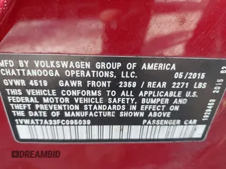 2015 Volkswagen Passat Limited Edition Edition с VIN 1VWAT7A33FC095039, выставлен на аукционе IAAI как лот 42567673 с пробегом 112 922 миль миль и . История ставок и продаж доступна на DreamBid. Изображение 9.