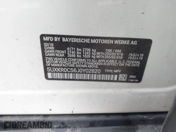2018 BMW X5 xDrive35i with VIN 5UXKR0C56J0Y02820, listed as a IAAI auction lot 41783212 with 151,576 mi miles. Bid and sale history available at carsss.com. Image 9.