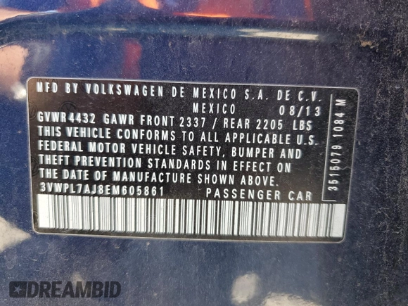 2014 Volkswagen Jetta TDI w/Sunroof with VIN 3VWPL7AJ8EM605861, listed as a Copart auction lot 58864235 with 128,667 mi miles and Salvage title. Bid and sale history available at DreamBid. Image 13.