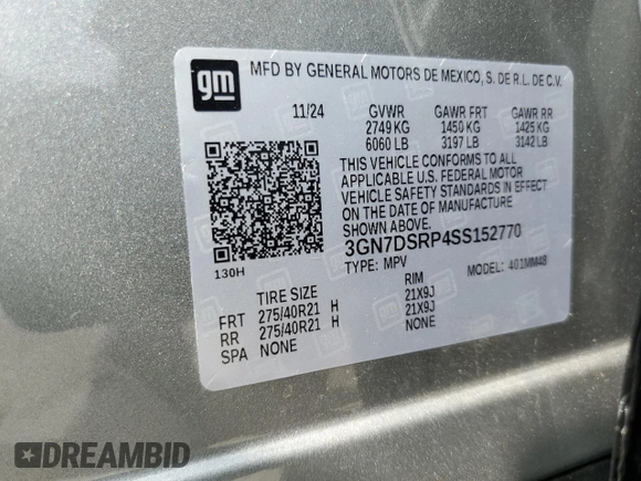 2025 Chevrolet Equinox EV RS z VIN 3GN7DSRP4SS152770, wystawiony jako Copart lot #60284935 z przebiegiem 1 775 mil mil oraz Czysty tytuł • Clean title. Historia ofert i sprzedaży dostępna na DreamBid. Obrazek 13.