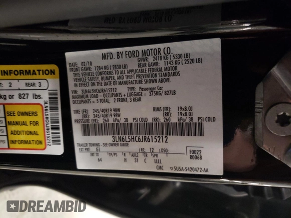 2018 Lincoln MKZ with VIN 3LN6L5HC6JR615212, listed as a Copart auction lot 79290314 with 94,013 mi miles and Salvage title. Bid and sale history available at DreamBid. Image 13.